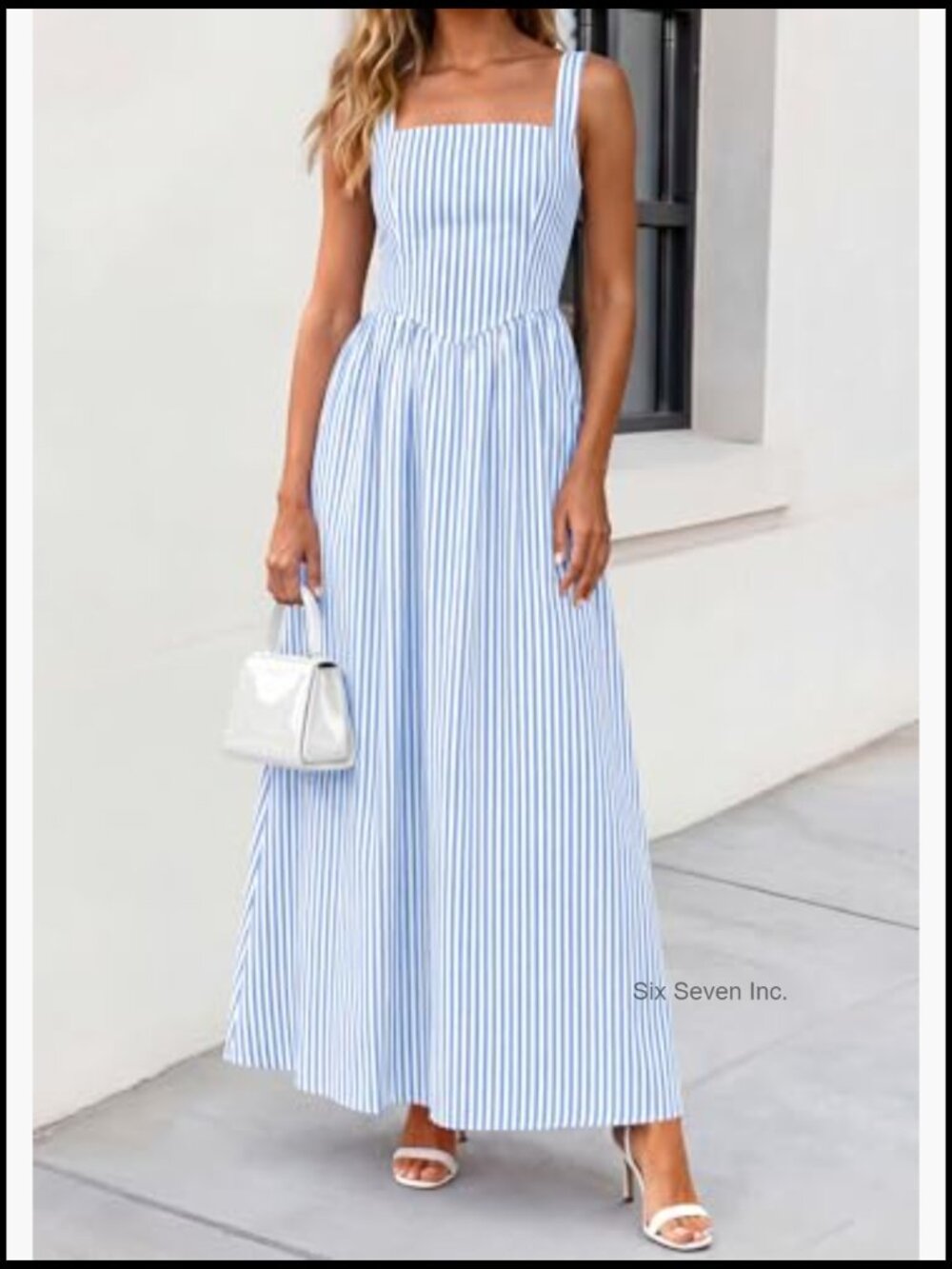 Maxi Dress Striped Sundress Smocked A Line Flowy Beach Vacation Party - Picture 6 of 7
